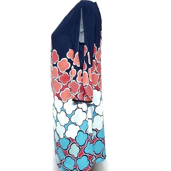 𝅺KAARI Blue 3/4 Sleeve Cold Shoulder Shift Dress - Picture 5 of 8